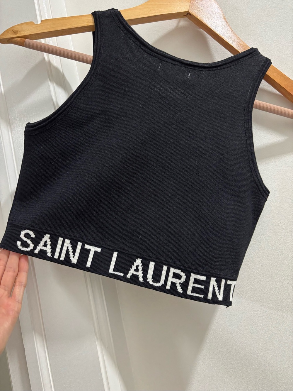 Saint Laurent Black Cropped Tank with Gold YSL Emblem - Picture 2 of 3